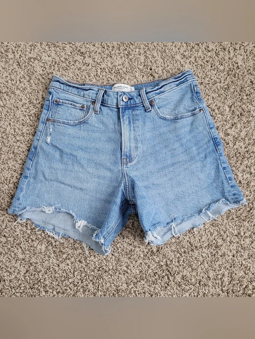 Abercrombie & Fitch The Baggy Short Shorts Blue Denim Mid Rise Cut Off 27 4